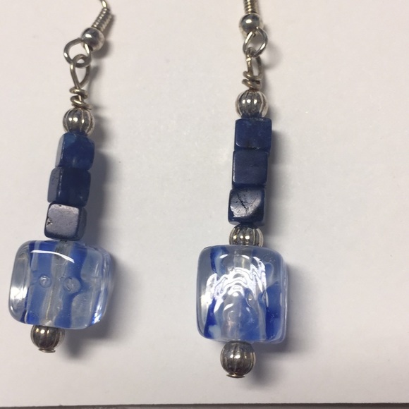 Handmade blue and clear hook earrings - Picture 2 of 2